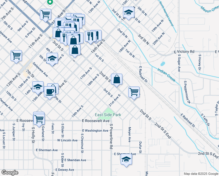 map of restaurants, bars, coffee shops, grocery stores, and more near 215 20th Avenue South in Nampa