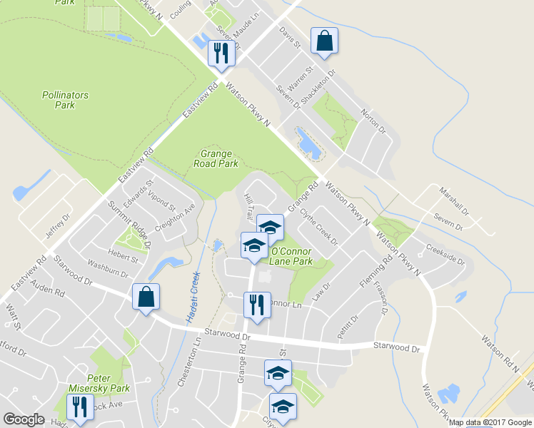 map of restaurants, bars, coffee shops, grocery stores, and more near 10 Esker Run in Guelph
