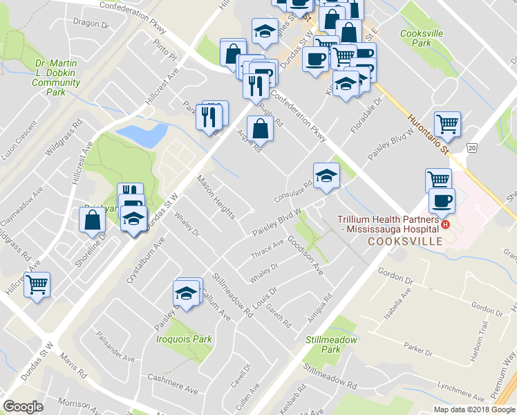 map of restaurants, bars, coffee shops, grocery stores, and more near 2519 Privet Crescent in Mississauga