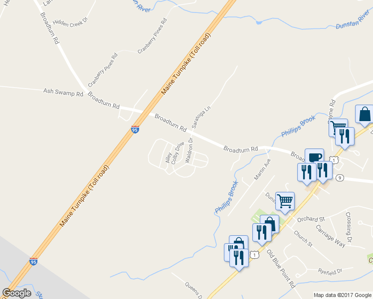 map of restaurants, bars, coffee shops, grocery stores, and more near 7 Waldron Drive in Scarborough
