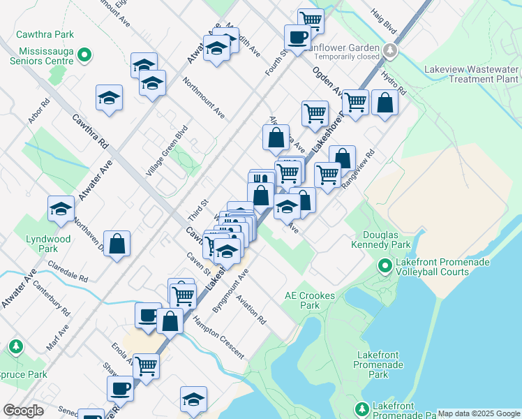 map of restaurants, bars, coffee shops, grocery stores, and more near in Mississauga