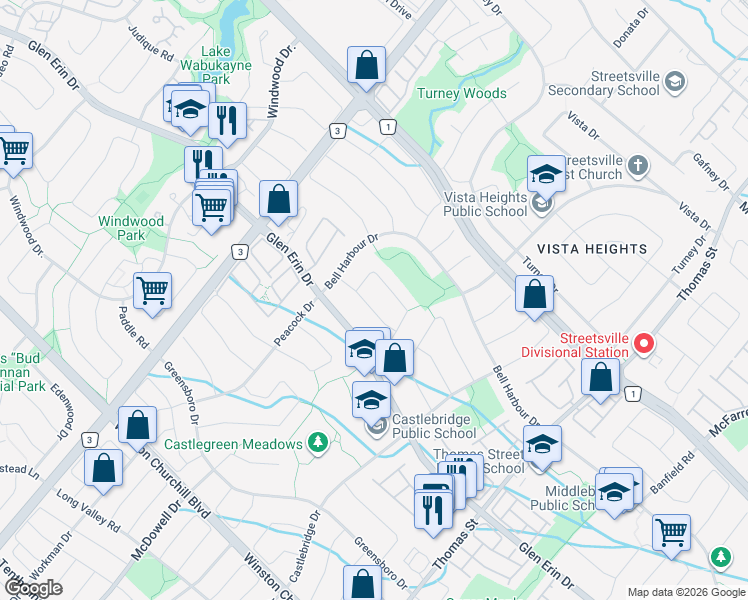 map of restaurants, bars, coffee shops, grocery stores, and more near in Mississauga