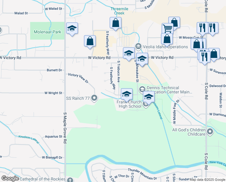 map of restaurants, bars, coffee shops, grocery stores, and more near 8461 West Salt Creek Court in Boise