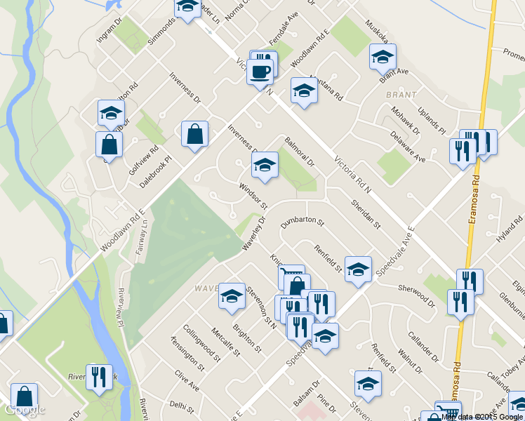 map of restaurants, bars, coffee shops, grocery stores, and more near in Guelph