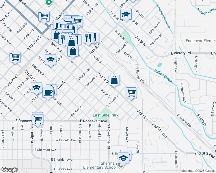map of restaurants, bars, coffee shops, grocery stores, and more near 207 20th Avenue South in Nampa