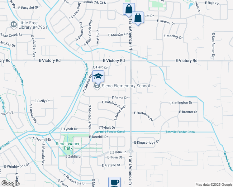 map of restaurants, bars, coffee shops, grocery stores, and more near 3073 East Ionia Court in Meridian