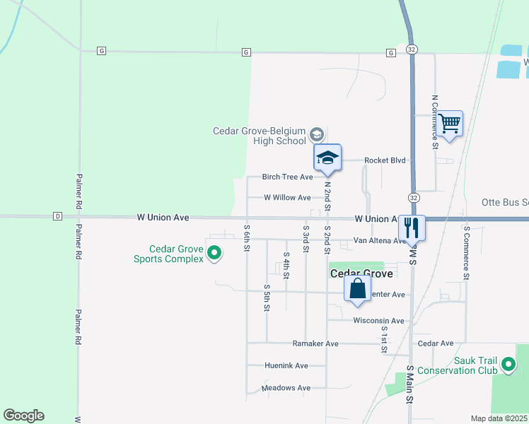 map of restaurants, bars, coffee shops, grocery stores, and more near 511 West Union Avenue in Cedar Grove