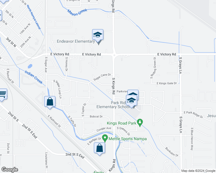 map of restaurants, bars, coffee shops, grocery stores, and more near 3009 Kingsgate Drive in Nampa