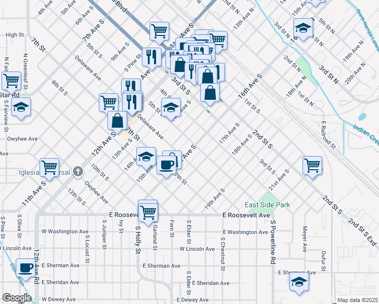 map of restaurants, bars, coffee shops, grocery stores, and more near 1605 6th Street South in Nampa