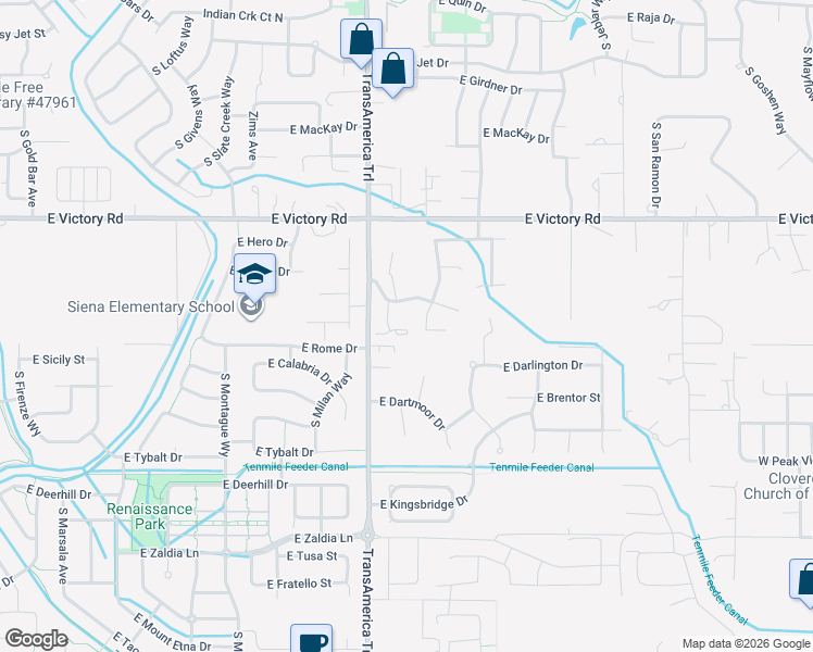 map of restaurants, bars, coffee shops, grocery stores, and more near 3620 South Eagle Road in Meridian