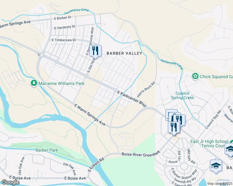 map of restaurants, bars, coffee shops, grocery stores, and more near 4405 East Parkcenter Boulevard in Boise