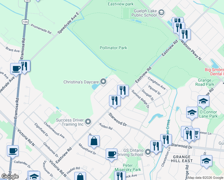 map of restaurants, bars, coffee shops, grocery stores, and more near 54 Jeffrey Drive in Guelph