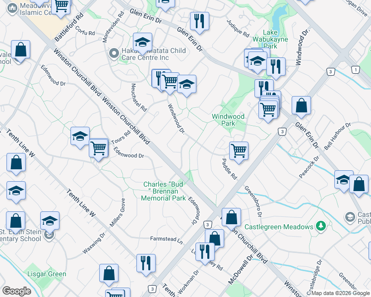 map of restaurants, bars, coffee shops, grocery stores, and more near in Mississauga