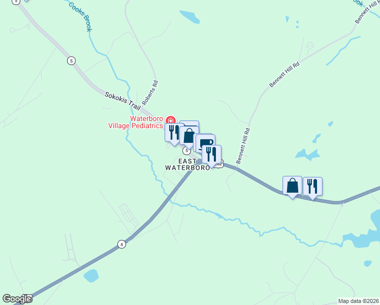 map of restaurants, bars, coffee shops, grocery stores, and more near 783 Sokokis Trail in Waterboro