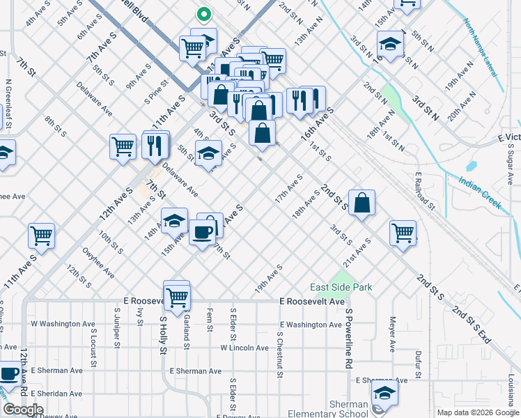 map of restaurants, bars, coffee shops, grocery stores, and more near 511 17th Avenue South in Nampa