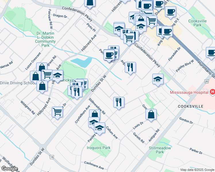 map of restaurants, bars, coffee shops, grocery stores, and more near 2598 Mason Heights in Mississauga