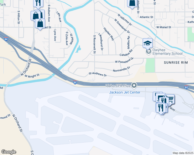 map of restaurants, bars, coffee shops, grocery stores, and more near 3210 South Roosevelt Street in Boise