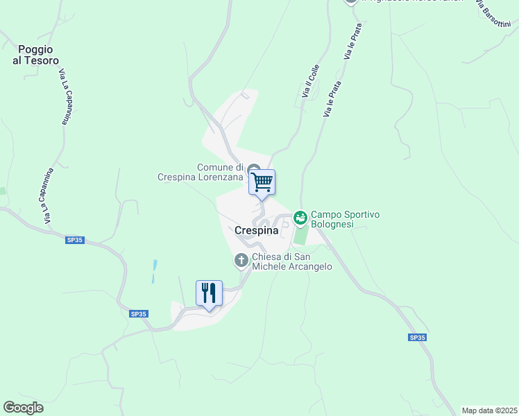 map of restaurants, bars, coffee shops, grocery stores, and more near 16 Via XXI Aprile in Crespina