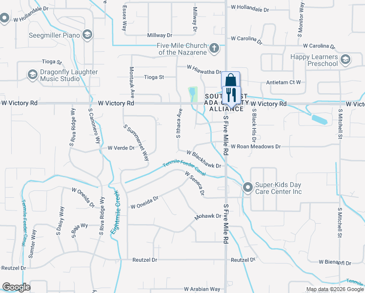 map of restaurants, bars, coffee shops, grocery stores, and more near 3193 Chieftain Way in Boise