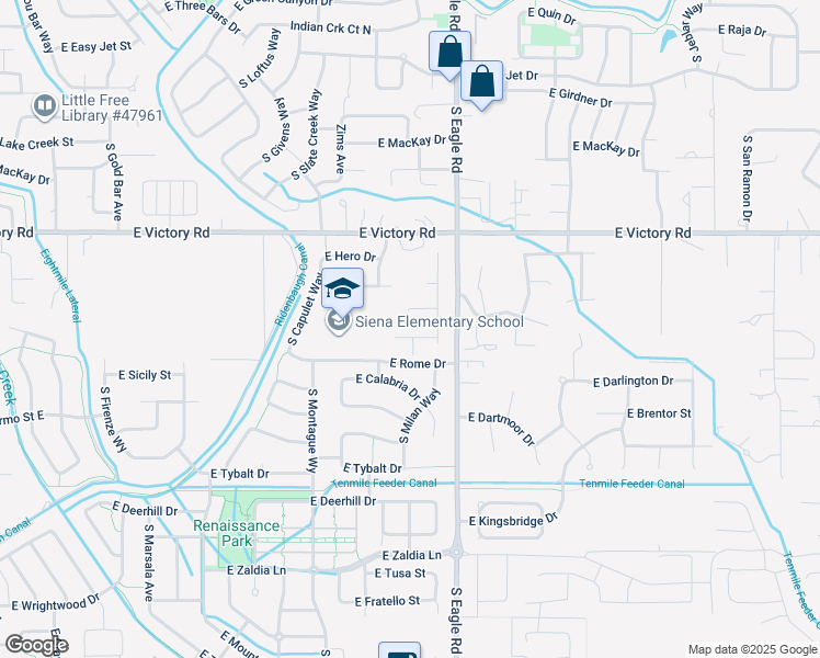 map of restaurants, bars, coffee shops, grocery stores, and more near 3066 East Ionia Court in Meridian