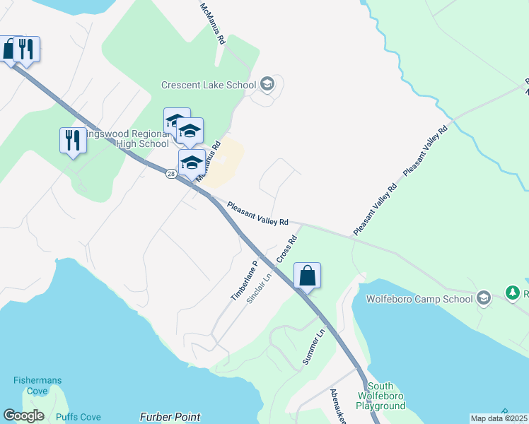 map of restaurants, bars, coffee shops, grocery stores, and more near 38 Pleasant Valley Road in Wolfeboro
