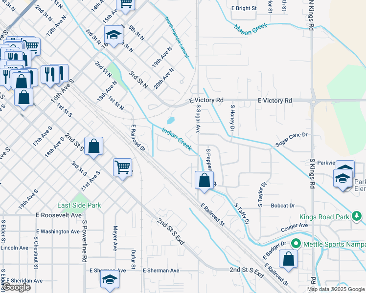 map of restaurants, bars, coffee shops, grocery stores, and more near 39 South Sugar Loop Lane in Nampa
