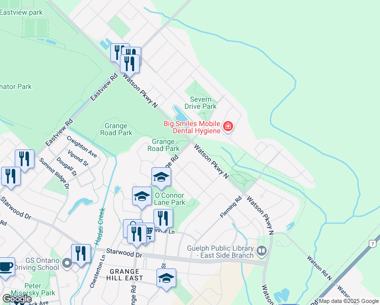 map of restaurants, bars, coffee shops, grocery stores, and more near in Guelph