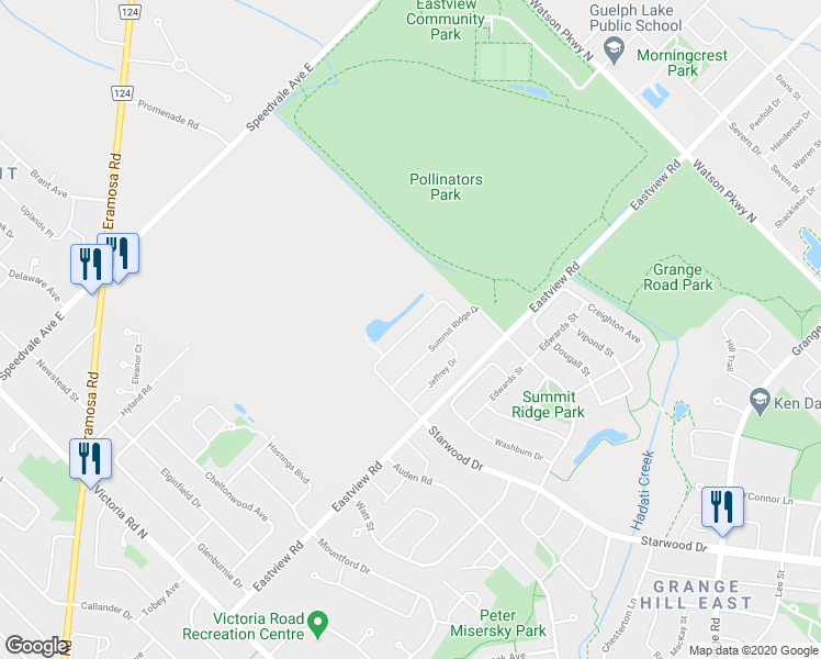 map of restaurants, bars, coffee shops, grocery stores, and more near 566 Starwood Drive in Guelph