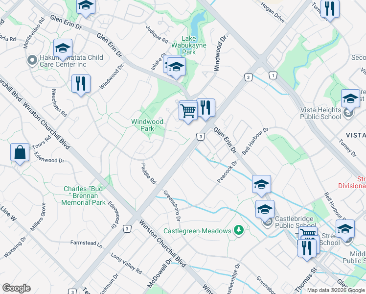 map of restaurants, bars, coffee shops, grocery stores, and more near 2768 Bucklepost Crescent in Mississauga
