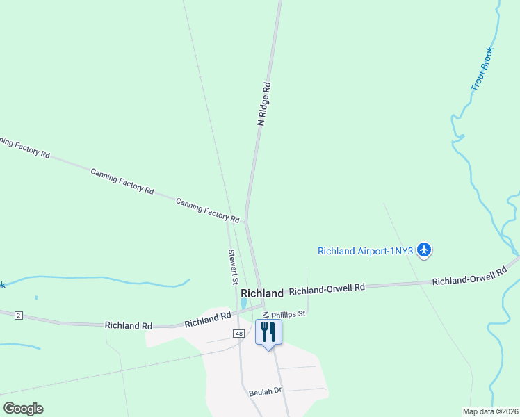 map of restaurants, bars, coffee shops, grocery stores, and more near 1850-7698 North Ridge Road in Lacona