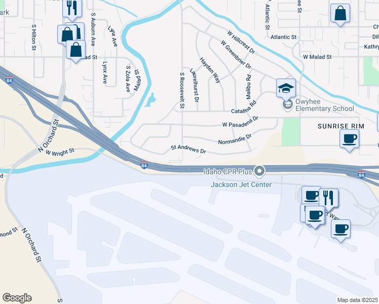 map of restaurants, bars, coffee shops, grocery stores, and more near 3210 South Roosevelt Street in Boise