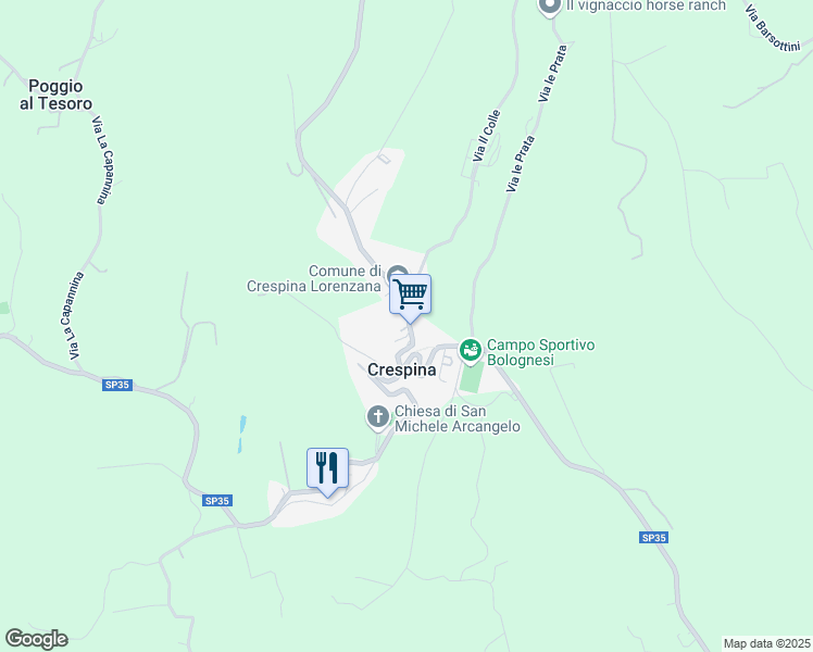 map of restaurants, bars, coffee shops, grocery stores, and more near 16 Via XXI Aprile in Crespina Lorenzana