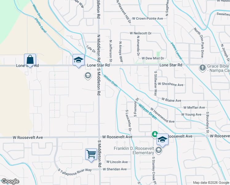 map of restaurants, bars, coffee shops, grocery stores, and more near 82 South Middleton Road in Nampa