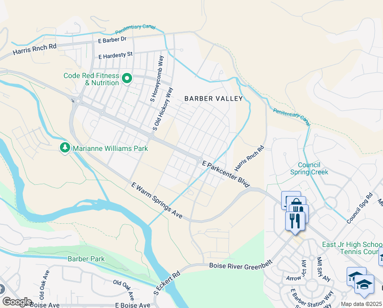 map of restaurants, bars, coffee shops, grocery stores, and more near 4314 East Parkcenter Boulevard in Boise
