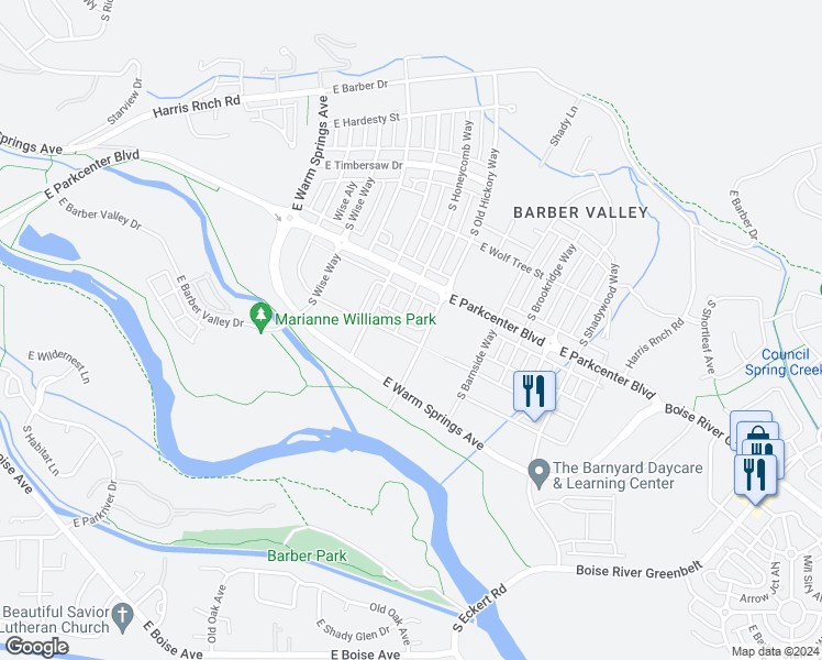 map of restaurants, bars, coffee shops, grocery stores, and more near 3028 South Honeycomb Way in Boise