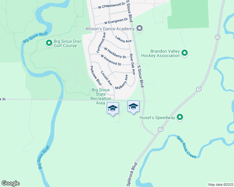 map of restaurants, bars, coffee shops, grocery stores, and more near 1802 Locust Avenue in Brandon