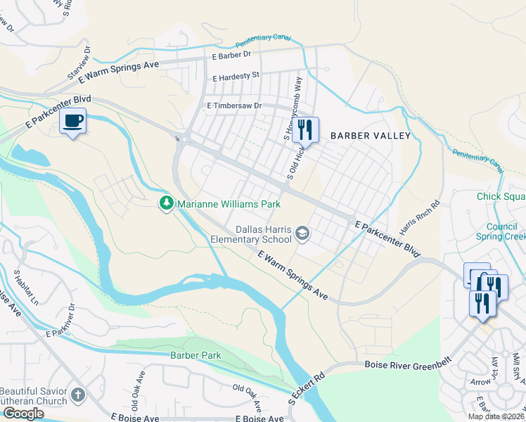map of restaurants, bars, coffee shops, grocery stores, and more near 3028 South Honeycomb Way in Boise