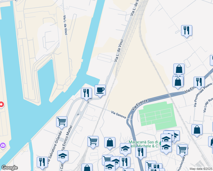 map of restaurants, bars, coffee shops, grocery stores, and more near 10/B Via L. da Vinci in Livorno