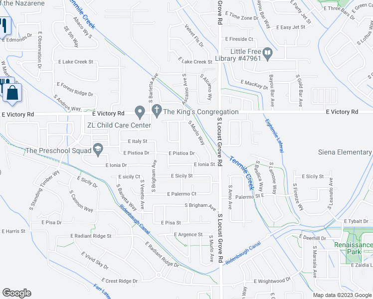 map of restaurants, bars, coffee shops, grocery stores, and more near 1358 East Pistioa Drive in Meridian