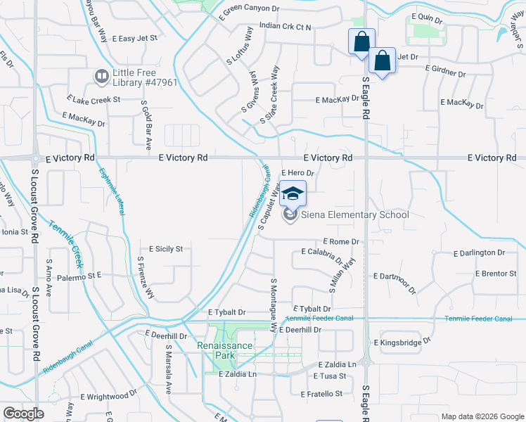 map of restaurants, bars, coffee shops, grocery stores, and more near 3499 South Capulet Way in Meridian