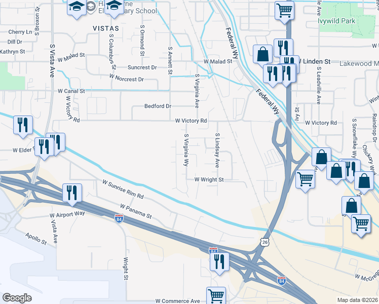 map of restaurants, bars, coffee shops, grocery stores, and more near 1690 Elder Court in Boise