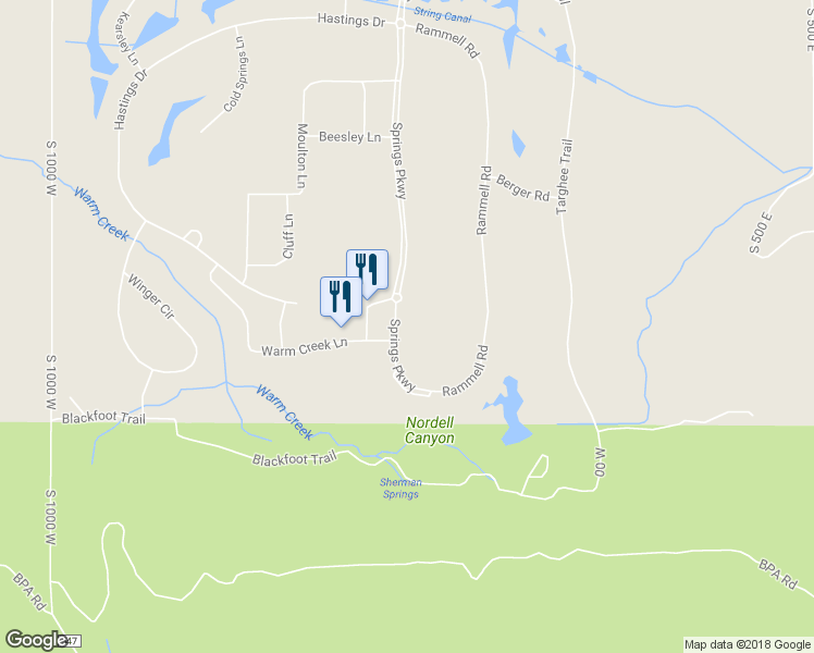 map of restaurants, bars, coffee shops, grocery stores, and more near 39 Springs Parkway in Victor