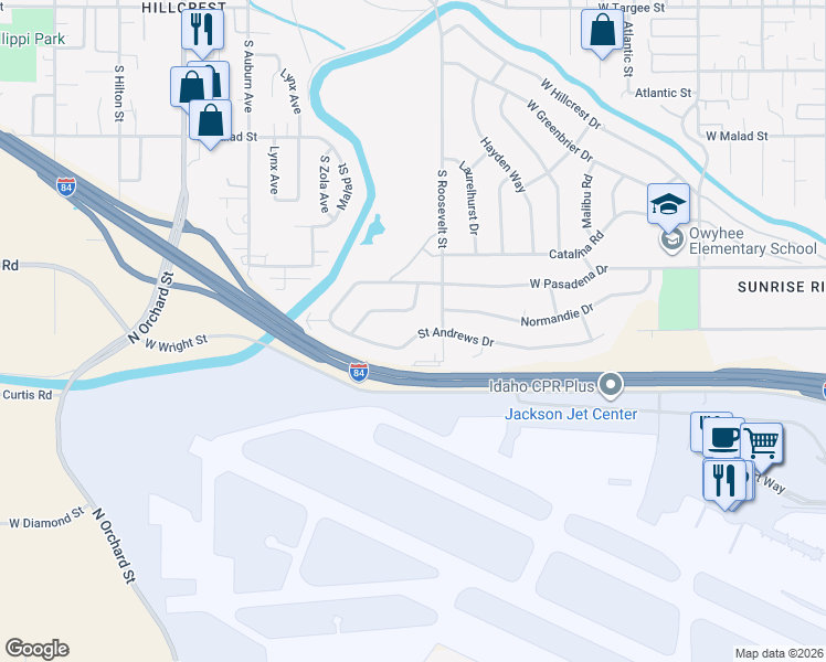 map of restaurants, bars, coffee shops, grocery stores, and more near 4230 Saint Andrews Drive in Boise