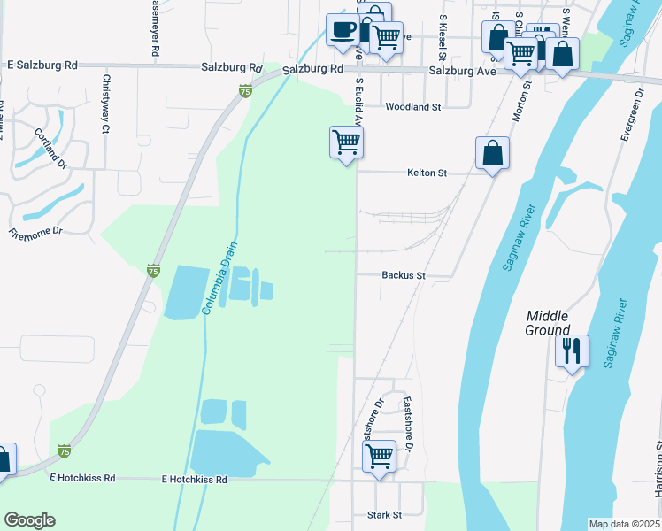 map of restaurants, bars, coffee shops, grocery stores, and more near 2780 South Euclid Avenue in Bay City
