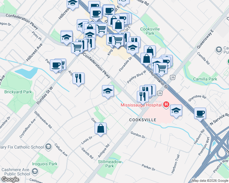 map of restaurants, bars, coffee shops, grocery stores, and more near 192 Floradale Drive in Mississauga