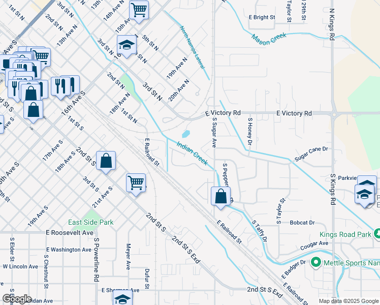map of restaurants, bars, coffee shops, grocery stores, and more near 2112 East White Oak Court in Nampa
