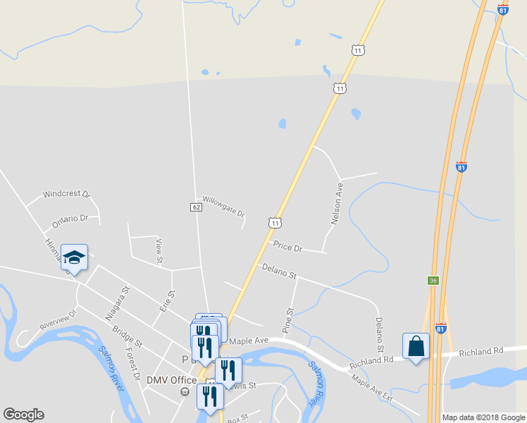 map of restaurants, bars, coffee shops, grocery stores, and more near 4955 Jefferson Street in Pulaski