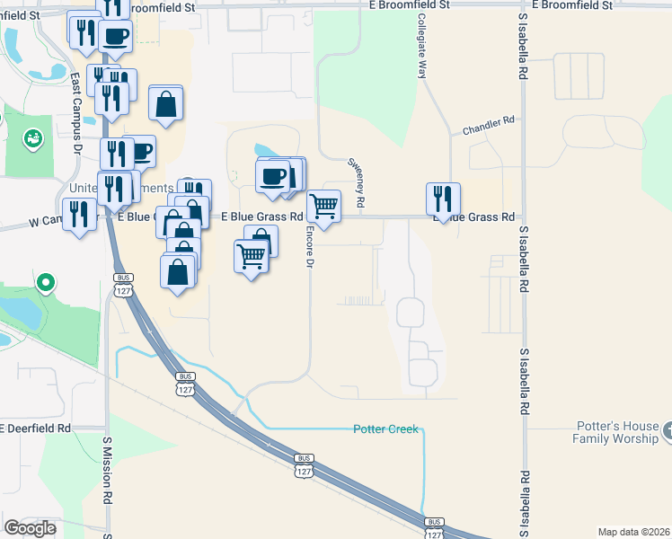 map of restaurants, bars, coffee shops, grocery stores, and more near 4615 Encore Drive in Mount Pleasant