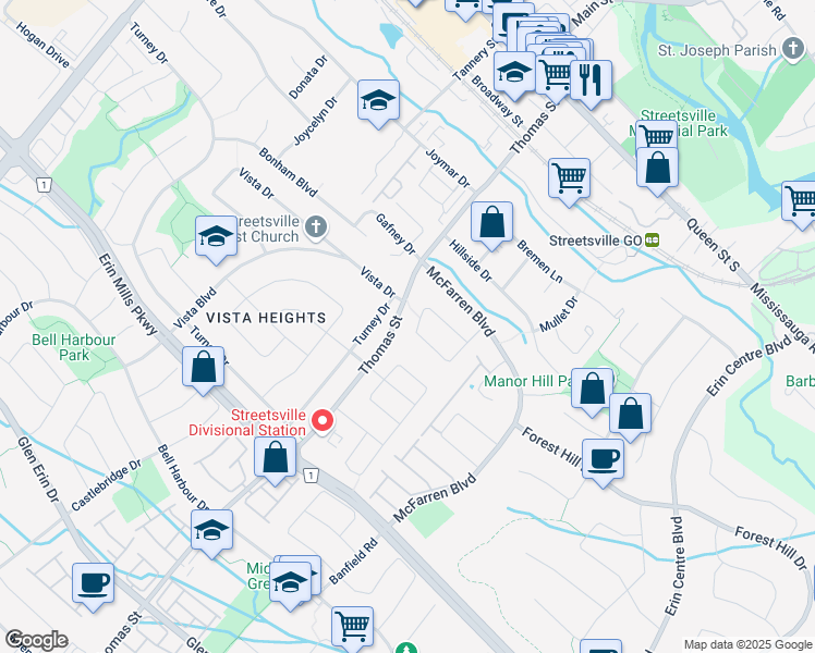 map of restaurants, bars, coffee shops, grocery stores, and more near 2337 Yorktown Circle in Mississauga