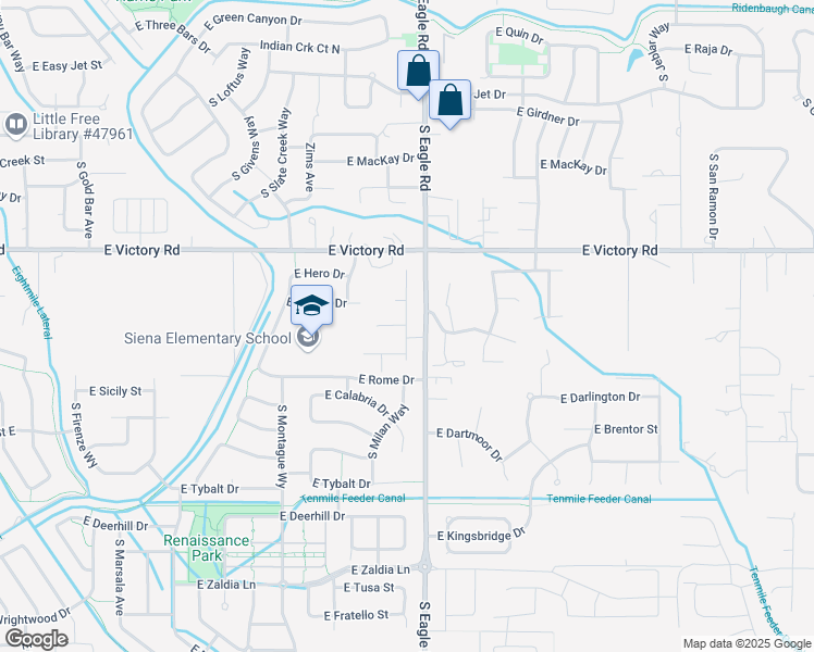 map of restaurants, bars, coffee shops, grocery stores, and more near 3472 South Milan Avenue in Meridian